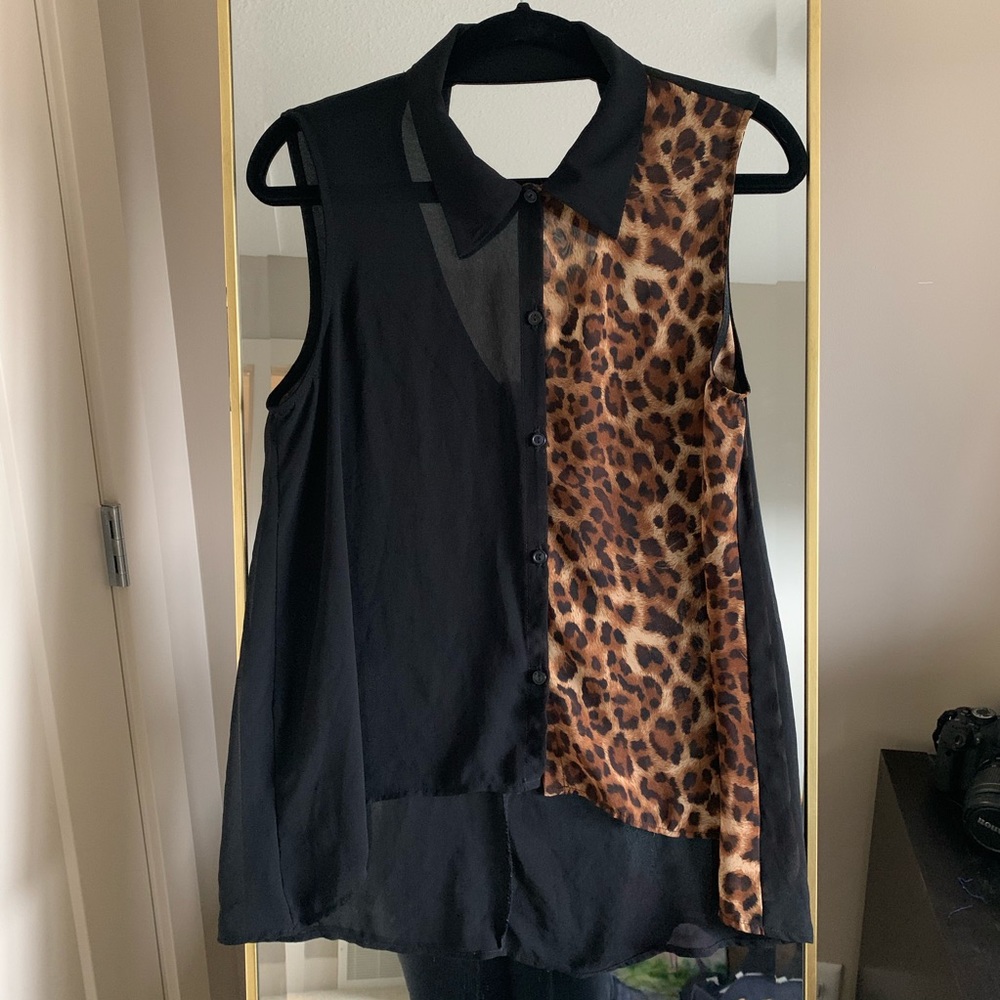 Leopard print sheer top